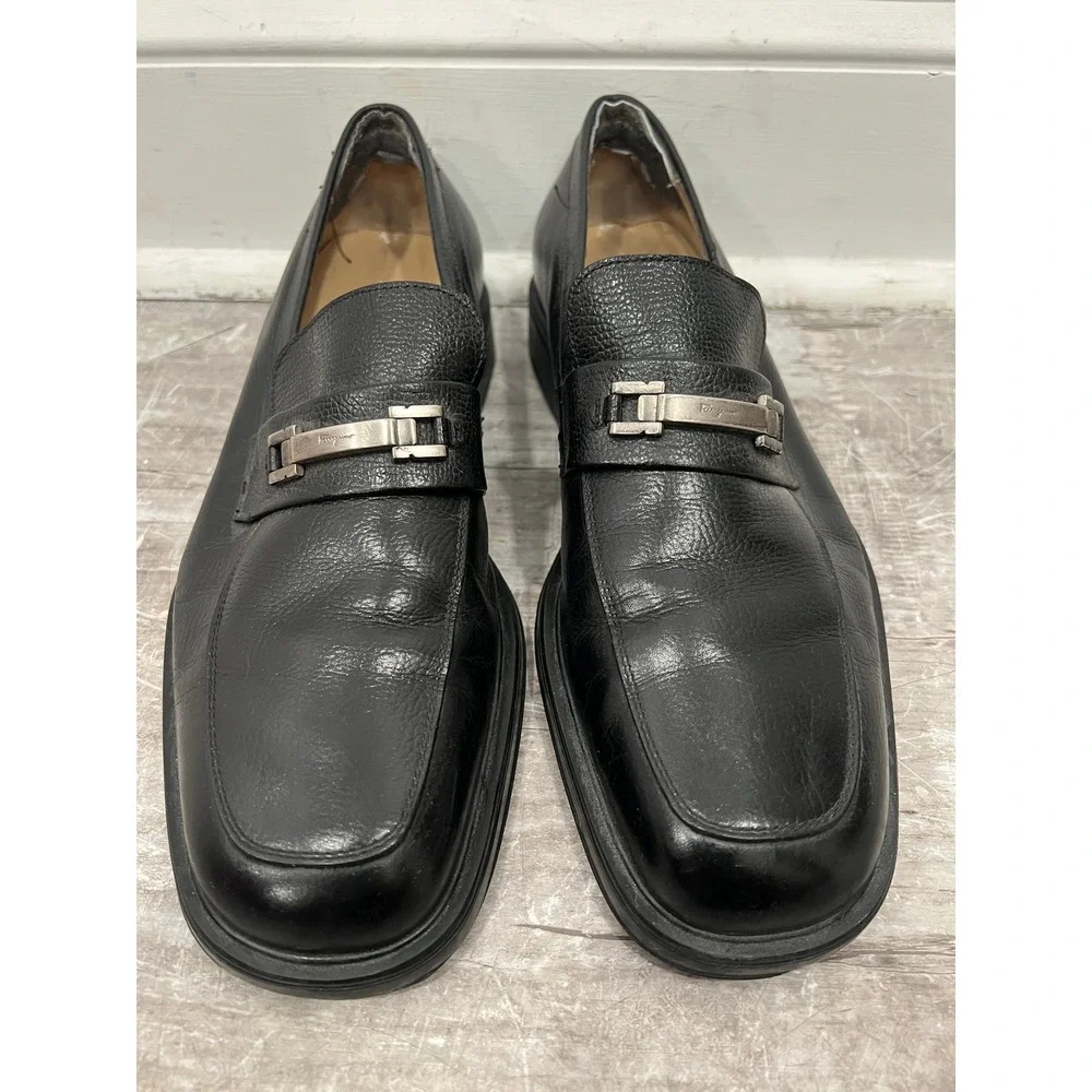 Salvatore Ferragamo Men 9.5 EEE Black Leather Gancini Bit Loafers Italy UH 42062